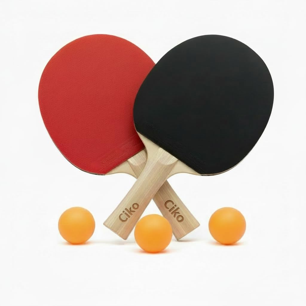 Ciko Wood Table Tennis Racquet Set for Kids and Advance Level- 2 Racquets & 3 Balls - TT Bat and Table Tennis Balls - Home Ping Pong Set - 2pcs Racket & 3 Balls, Multicolor-image-37