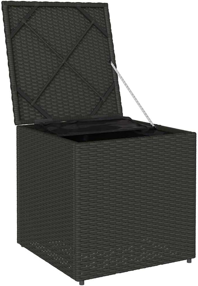 Cushion Box Black Poly Rattan Outdoor Storage Box 19.69 x 19.69 x 19.69 in Patio Storage Chest Weatherproof Deck Box for Toy Storage and Package Delivery