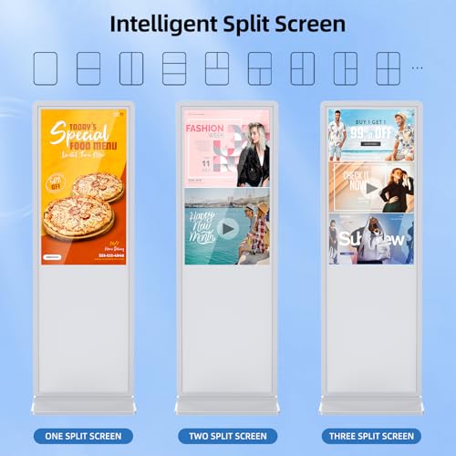 Image of 55 Inch 4K Digital Signage Display,Indoor Floor Standing TouchScreen Advertising Display Kiosk Android System,Commercial LCD Totem Support HDMI-in,Free Customization Stickers and CMS System(White)