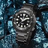 ADDIESDIVE Upgrade automatyczny mechaniczny męski zegarek na rękę szkiełko szafirowe NH35 stal szlachetna tuńczyk nurkowanie zegarek na rękę, czarny, 215g, bransoletka