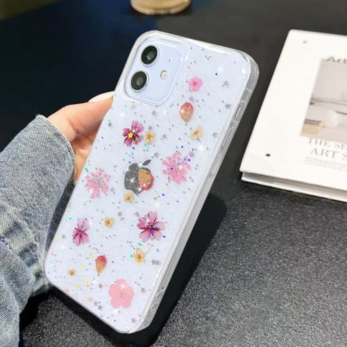 Coque iPhone 12 Pro transparente paillettes fleurs de cerisier rose - 5