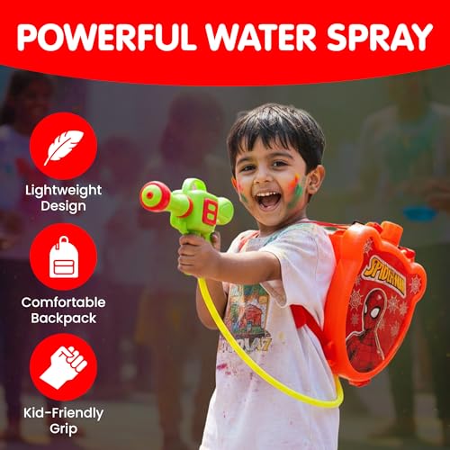 Image of Spider Water Gun with Backpack Tank for Babies, Kids - Cartoon Superhero Style Water Blaster Set with Adjustable Straps, Long Spray Range - Summer Outdoor Pool & Holi Toy
