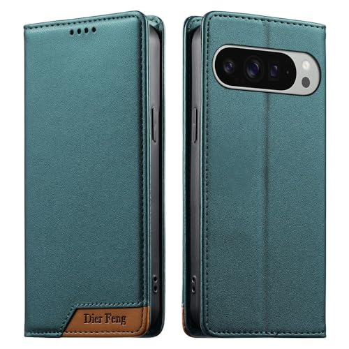 Étui Google Pixel 10 Pro XL vert en cuir premium avec clapet magnétique