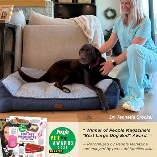 BEDSURE waschbares Hundebett Grosse Hunde - 106x76cm extra Dicke unterstützende Hundesofa mit wasserdichter Hülle, rutschfest Hundekorb große mit weichem plüsch Sherpa,Creme
