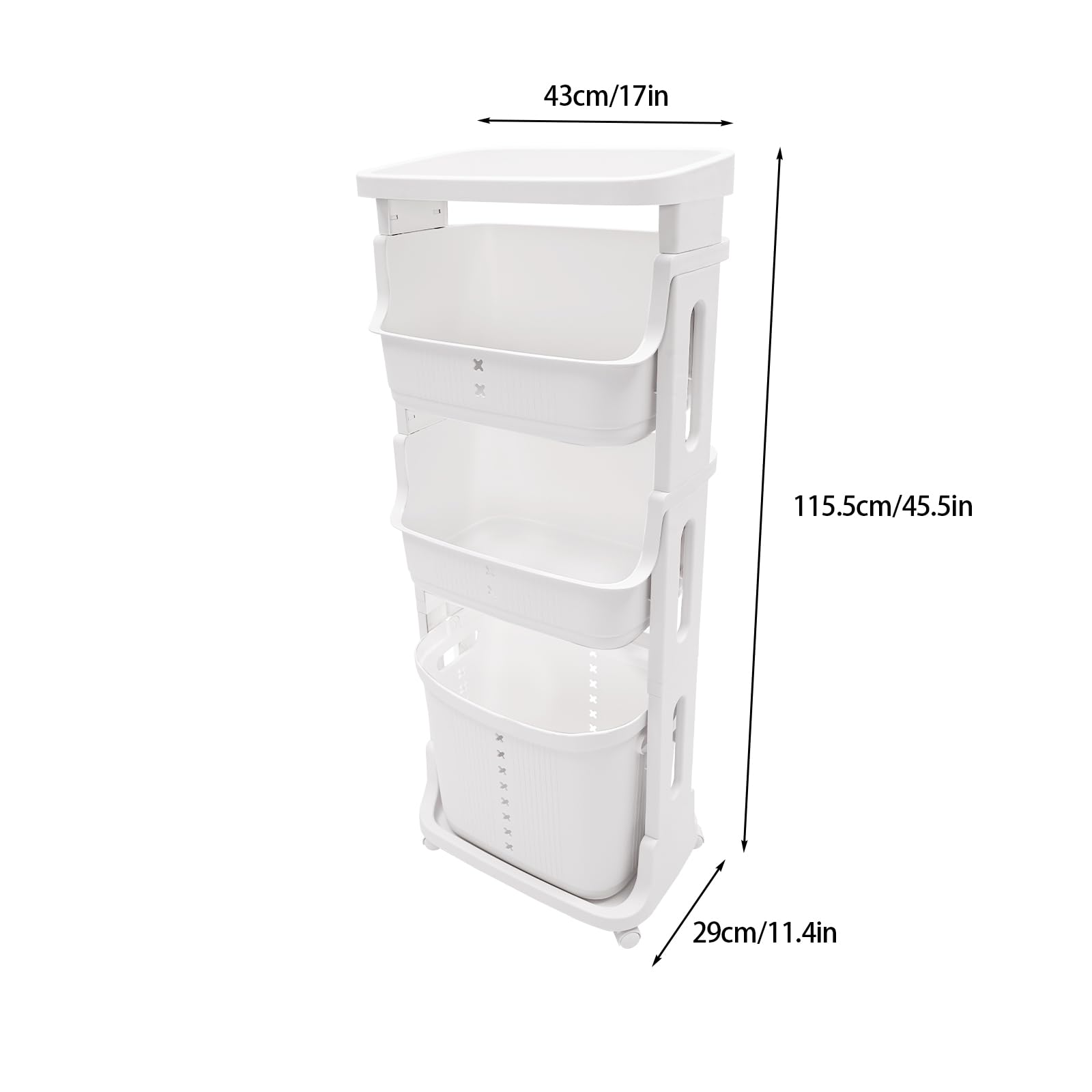 Rolling Laundry Hamper 4 Section Laundry Sorter Cart Vertical Laundry Basket Quad Laundry Sorter for Towels, Blankets & Bathroom Organization White
