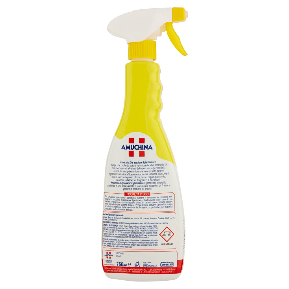 AMUCHINA Sgrassatore Spray Igienizzante al Limone, 12 Flaconi da 750 ML