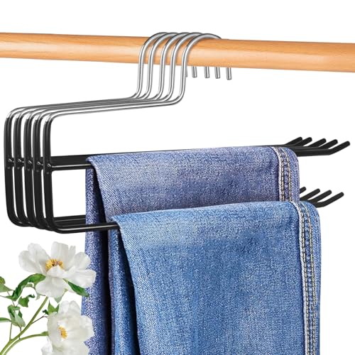 Figarge Perchas para pantalones, 5 paquetes de organizadores para pantalones y perchas, perchas de metal dobles con extremos abiertos para vaqueros y bufandas, perchas que ahorran espacio (negro)