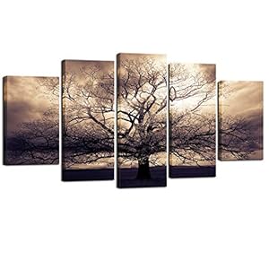sechars – 5 Piece Large Canvas Wall Art Sepia Tree of Life Picture Photo Art Print on Canvas Mysterious Fantasy Forest Artwork for Home Office Living Room Decor Gallery Wrap Ready to Hang