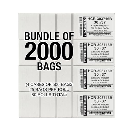 Image of Aluf Plastics 30 Gallon 16 Micron (eq) Black Trash Bags 30 inch x 37 inch 2000 Bags