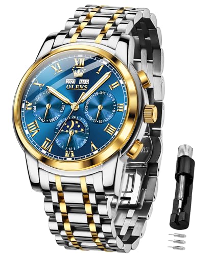 Image of OLEVS Mens Automatic Watch Mechanical Self Winding Luxury Business Dress Moon Phase Stainless Steel Calendar Wrist Watches for Men Waterproof Luminous