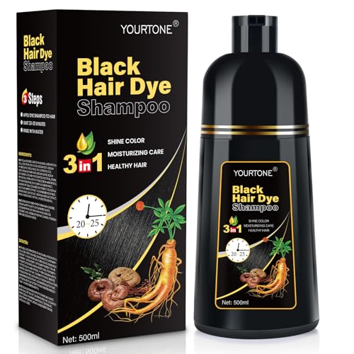 YOURTONE Black Hair Dye Shampoo Instant & Easy 3-in-1 Hair