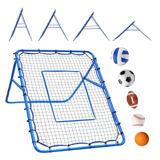 5x4FT Volleyball Baseball Rebounder Net, Softball Rebounder Pitchback Net with 2 x 6-Angle Quick Adjustments, Target Ribbon for Precision, Easy Quick Setup,Ideal for Soccer Lacrosse and Sport Training