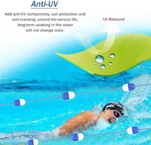 Swimming Pool Safety Rope with Floats 9FT-100FT, Durable Buoy Line with Hooks, Pool Divider for Lane Marking & Hazard Warning, Ideal for Home Pools, Water Parks & Hotels, Blue & White (44ft/13.4m)