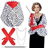 Pistha Women Halloween Dalmatian Costume, Dalmatian Shawl Scarf Stole, 1920s Red Glove, Faux Pearls Necklace for Halloween Costumes Woman 2025