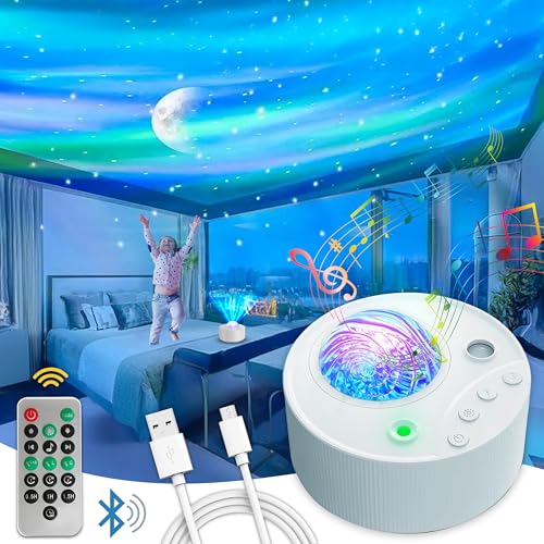 Northern Lights Aurora Sensory Light Star Projector Galaxy Projector with White Noise Machine Bluetooth Remote Timer Led Lights for Bedroom Decor Bedside Lamp Bedroom Accessories Women/Girls Gifts