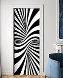 FLFK 3D Door Mural - Peel and Stick, Removable Self-Adhesive Black & White Modern Door Wallpaper for Home Decor, 30.3'W x 78.7'L, Set of 2 Sheets