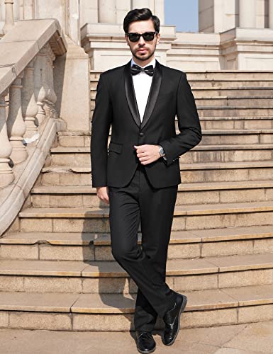 Ween Charm Mens Suits One Button Slim Fit Shawl Lapel Suit Wedding Prom Black Tuxedo Blazer Jacket Pants Set #TOP4