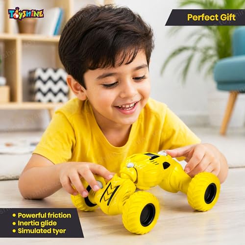 Image of Toyshine Pull Back Friction Powered Telescopic DTX Toy Car Off-Road Non Electric Stunt Toy, Babies Toddlers Kids Boys Girls Age 2+ (Yellow)