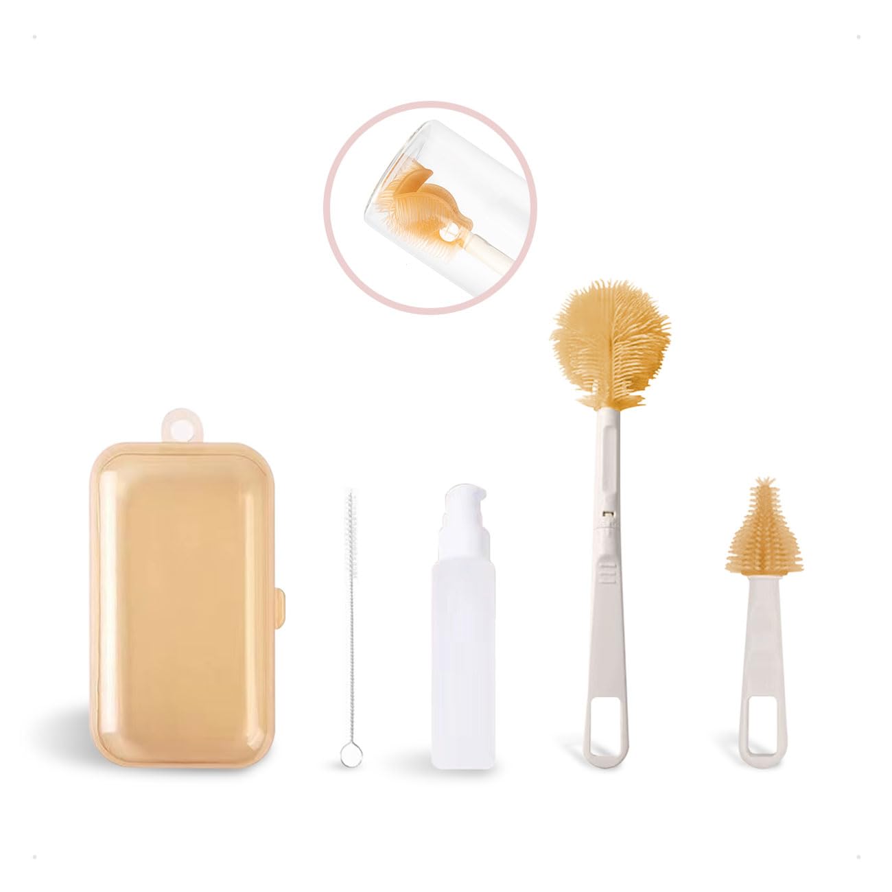 KONFEN Portable Bottle Brush Set- Foldable Silicone Baby Water Bottle Brush Straw Brush 4-in-1