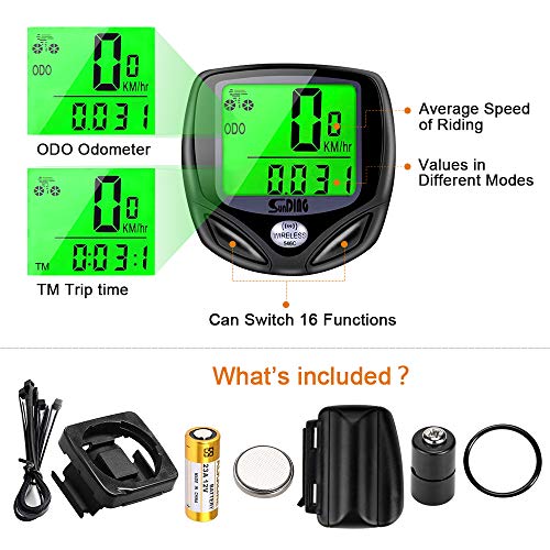 mixigoo Fahrradcomputer Kabellos, Fahrradtacho Drahtlos 16 Funktionen Wasserdicht Fahrradcomputer Tachometer LCD-Hintergrundbeleuchtung Kilometerzähler Radcomputer für Radsport Realtime Speed Track – Bild 3