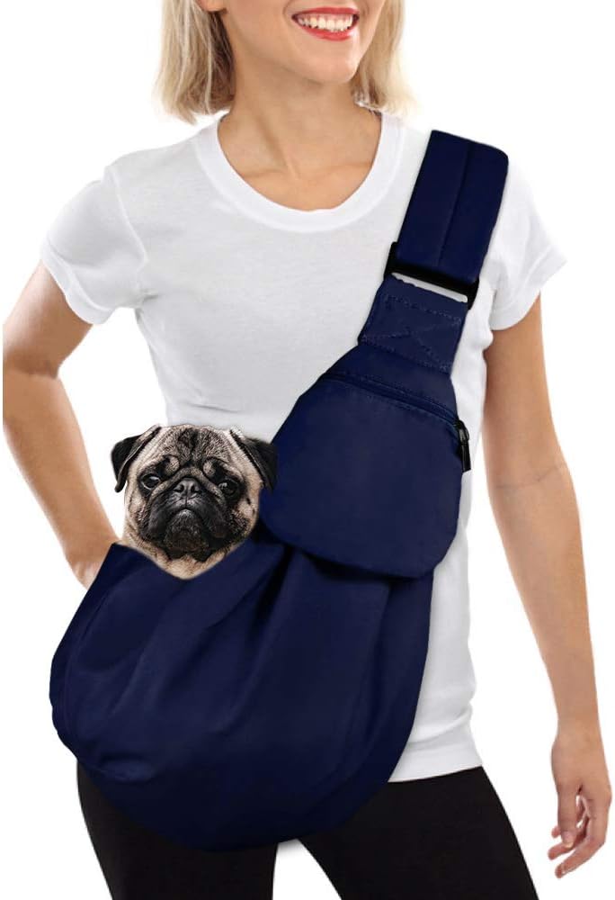 AUTOWT Dog Padded Papoose Sling, Small Pet Sling Carrier Hands Free Carry Adjustable Shoulder Strap Reversible Outdoor Tote Bag with a…