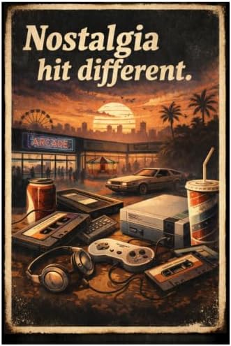 Nostalgia Hit Different Metal Tin Sign, 8x12 Inch Vintage Retro Art, 80s 90s Arcade & Gaming Decor, Retro Cassette, Video Games & Car Theme Wall Decor for Man Cave, Garage, Office