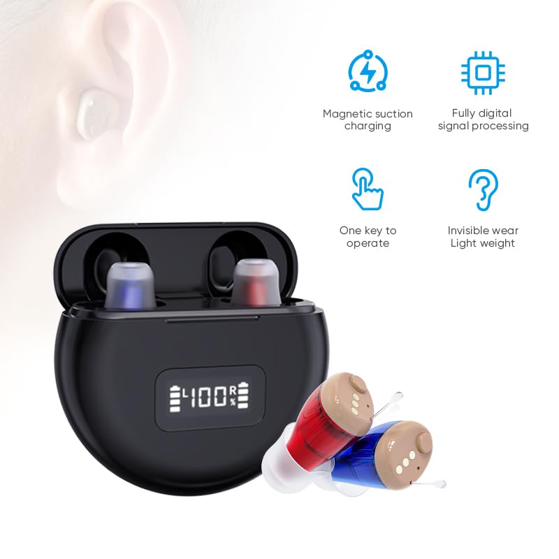 Image of Fastwell F61 Digital 12 Channel Rechargeable Hearing Aid With Magnetic Suction Charging, Invisible The Smallest Mini Completely In The Canal, Black (Pair For Both Ear)