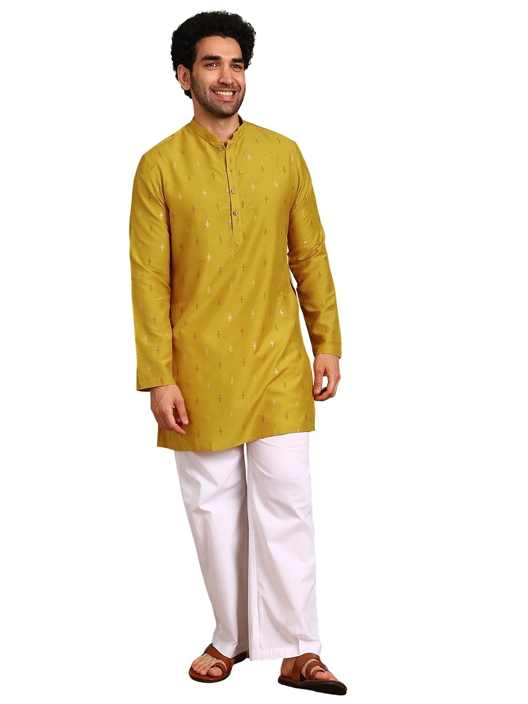 see designs Men Cotton Silk Straight Woven Design Kurtas With Pyjama| Fit : Regular Fit | Coller : Mandarin/Chinese Collar | Coord Set | Straight Fit-picture-35