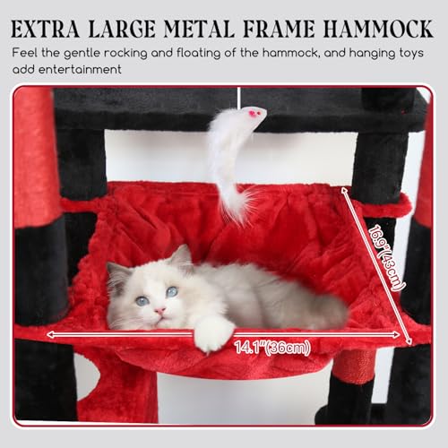 Image of Globlazer Gothic Heavy Duty Cat Tree, 70in Tall Sturdy Goth Cat Tree for Indoor Cats Extra Large Cat Tower with Scratching Post, Cat Condos for Adult Cats Kittens, Hammock, Perch, F70 Pro, Red Black