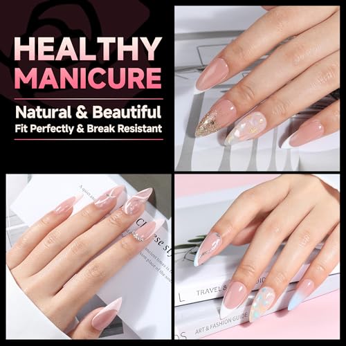 Image of UNA GELLA Medium Stiletto Nails Tips,504Pcs Press-on Nails Stiletto Clear Gel Nail Tips, Full Cover Pre-Etched Fake Acrylic Nails, Sturdy for Nail Extensions Home Art Salon 12 Sizes