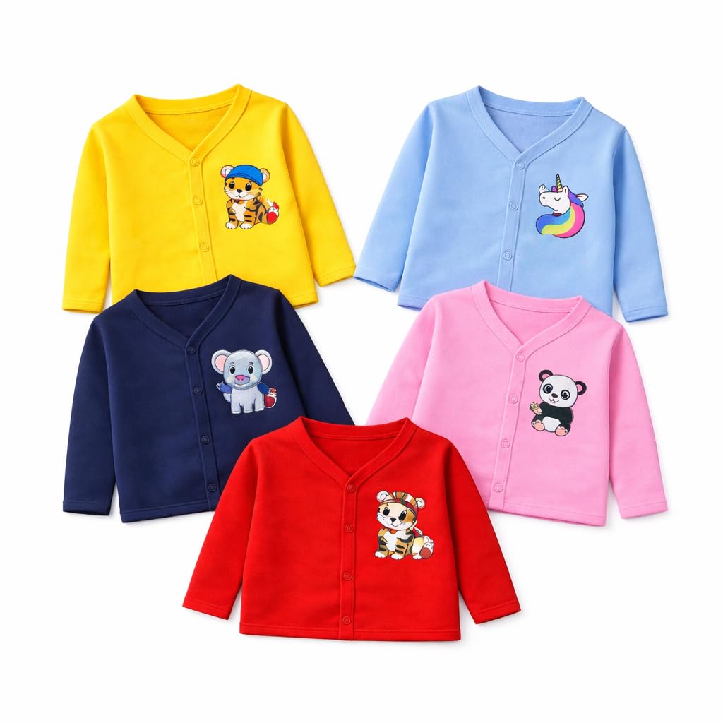 megnam Baby Cotton Unisex Front Open T-Shirt with snap Buttons Jhabala and Cute Prints Combo Pack-5-picture-28