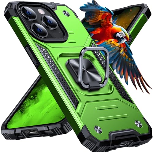Image of Anqrp Heavy Duty Case for iPhone 13 Pro Case with Enhanced Ring Holder Grip Stand, Military Grade Shockproof Rugged Drop Protective Silicone Hard Slim iPhone 13 Pro Phone Case Cover,Spring Grass