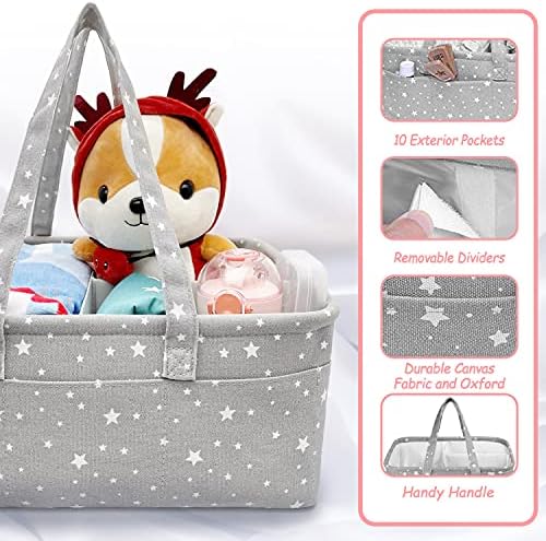 Baby Nappy Caddy Organiser Diaper Caddy Basket Newborn Shower Gift Basket Portable Multifunctional Travel Car Bedroom Storage Organiser with Detachable Divider Newborn Gifts for Mom
