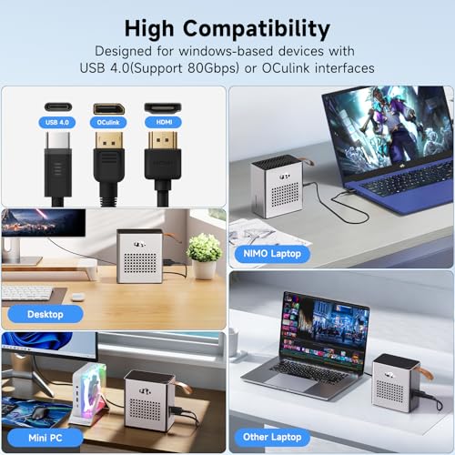 Image of Nimo eGPU Docking Station, AMD Radeon RX 7600M XT 8GB GDDR6 (120W), 80Gbps USB4 & OCuLink, 65W PD, 8K HDMI 2.1 DP 2.0, Portable External Graphics Enclosure for Laptop, Mini PC, Handheld Gaming