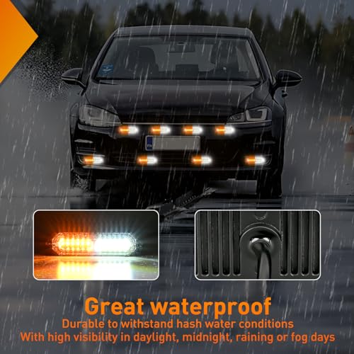 Image of Nilight 8PCS LED Strobe Lights 12V 24V Amber White Sync Feature Ultra Slim | Amber White 12 LED Emergency Hazard Warning Light Flashing Warning Mini Surface Mount Grille for Car Truck Camper trailer SUV