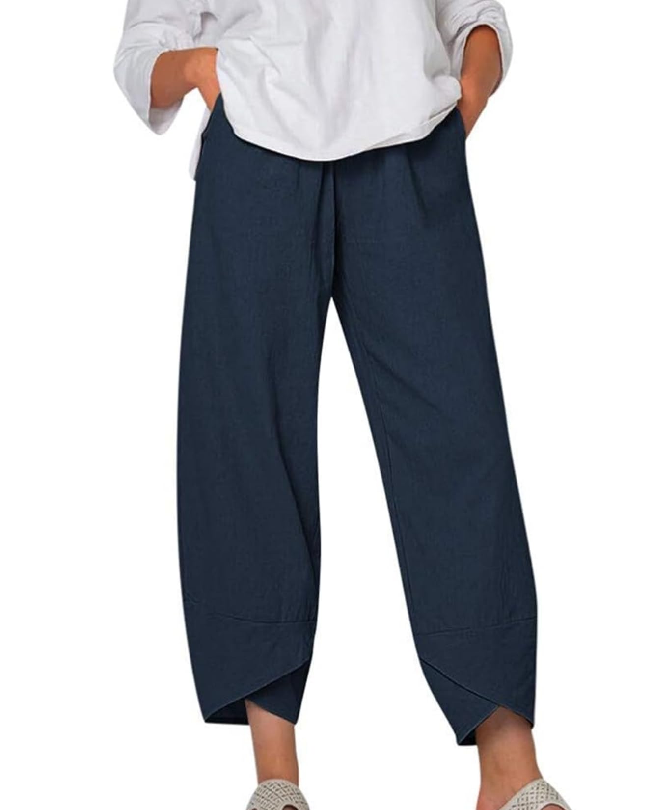 LIZALIG Trousers Pants for Women - Boho Linen Loose Wide Leg Styles Vacation Beach Outfits Boho Chic Casual