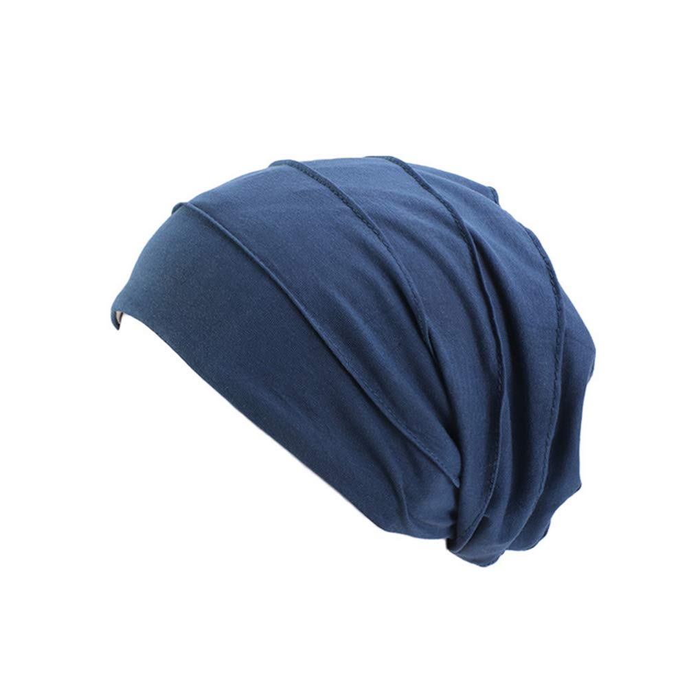 Lurrose Cotton Soft Night Hat Comfy Sleep Cap Slouchy Sleeping Hat Baggy Night Bonnet for Curly Hair for Women Girls () Blue