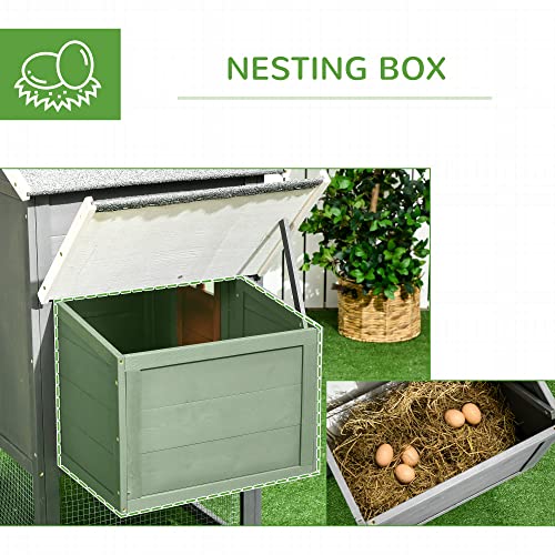 Image of PawHut 118 inch Extra Large Chicken Coop with Asphalt Roof, Wooden Hen Run with Slide-Out Tray and Nesting Box, Chicken Hutch for 3-6 Chickens, Gray