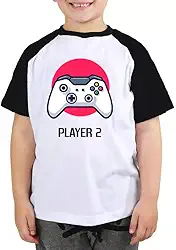 Camiseta infantil player 2 camisa blusa gamer geek jogos fun Cor:Preto com Branco;Tamanho:8 Anos