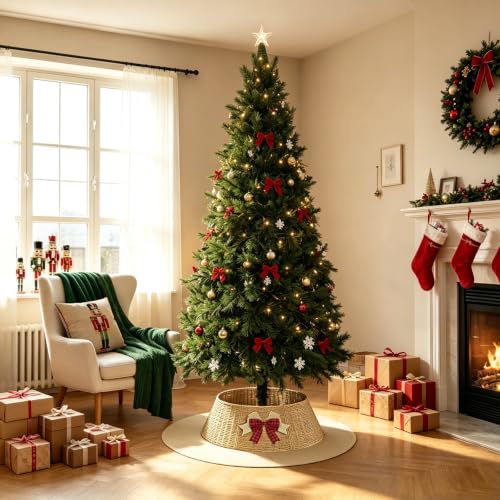 VOXOR Christmas Tree Collar with Bow Knot, Handwoven Tree Base Cover Tree Skirt Accessory for Home Decor Display, Natural (36 INCH) - image 2
