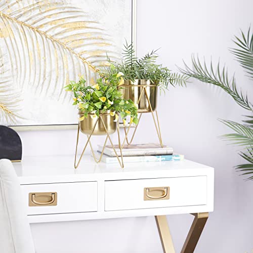 CosmoLiving by Cosmopolitan Metal Indoor Outdoor Planter Small Planter Pot with Removable Stand, Set of 2 Planters 7", 7"W, Gold by CosmoLiving by Cosmopolitan - Image 2