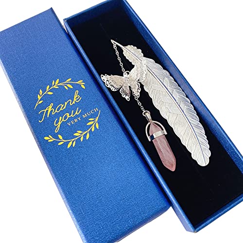 Yasest Metal Bookmark - Vintage Feather Butterfly Metal Bookmark With Crystal Pendant, Teacher Appreciation Gift, Gifts For Women Girls Readers Book Lovers, Mothers Day Gift #TOP6