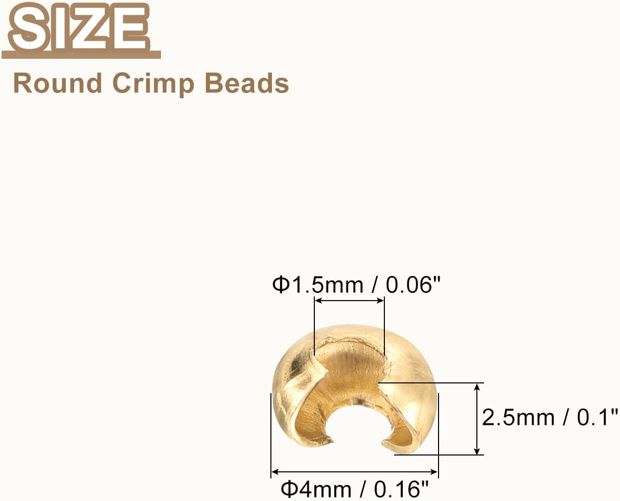 uxcell 100pcs Crimp Bead Covers, 3mm/0.12" Half Round Open Crimp Beads Knot Cover Metal Small Loose Beads End Tip for Bracelet Jewelry Making Craft DIY, Light Gold - Image 2