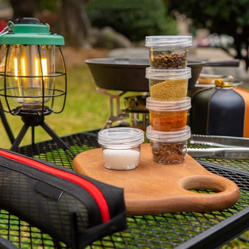 OUGETHER Portable Spice Bag for Travel, Camping Spice Kit with 5 Jars, Foldable Seasoning Storage Bag, Condiment Container Set for Outdoor Picnic BBQ (Black)