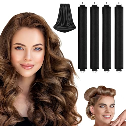 LOPHE 4 Pcs Heatless Hair Curler, Heatless Curls Blowout Rods Headband with Hair Scarf, Soft Hair Roller Rods with Hook