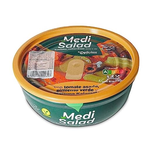 Medisalad Ensalada Tomate Asado Pimiento verde y Aceituna Kalamata, 250g