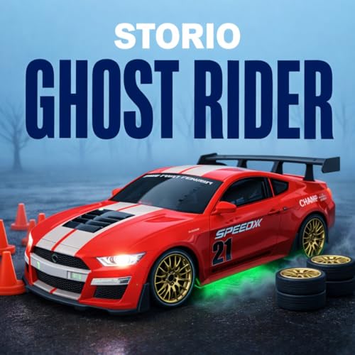 Image of Storio Ghost RC Drift Car 1:24 Scale 4WD | 20KM /H High-Speed Remote Control Car with LED Lights | 2.4GHz Rechargeable Drift Racing Car with Extra Tires & Cones | Birthday Gift | Boys & Girls