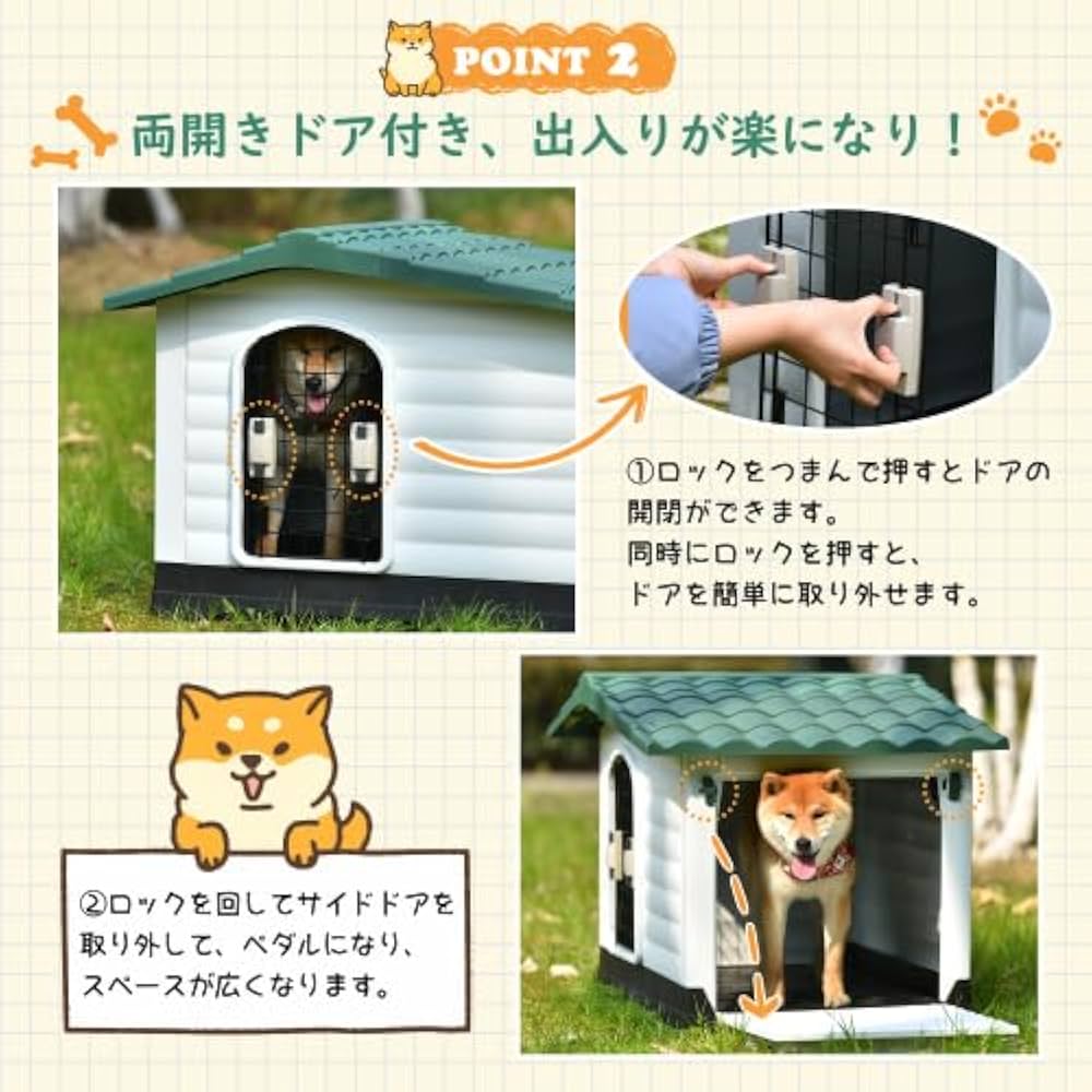 犬小屋 ドア付き ペットハウス ペットケージ プラスチック製 犬