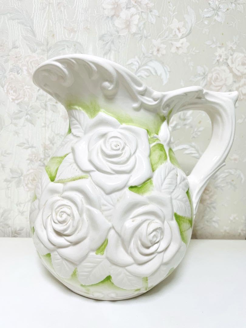 Amazon.co.jp: 昭和レトロ 陶器 花柄 薔薇柄 壁掛け花瓶 花瓶 花器 