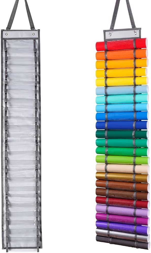 Vinyl Roll Holder, Double-Sided Wall-Mount Organizer with 24 Compartments, Craft Vinyl Storage